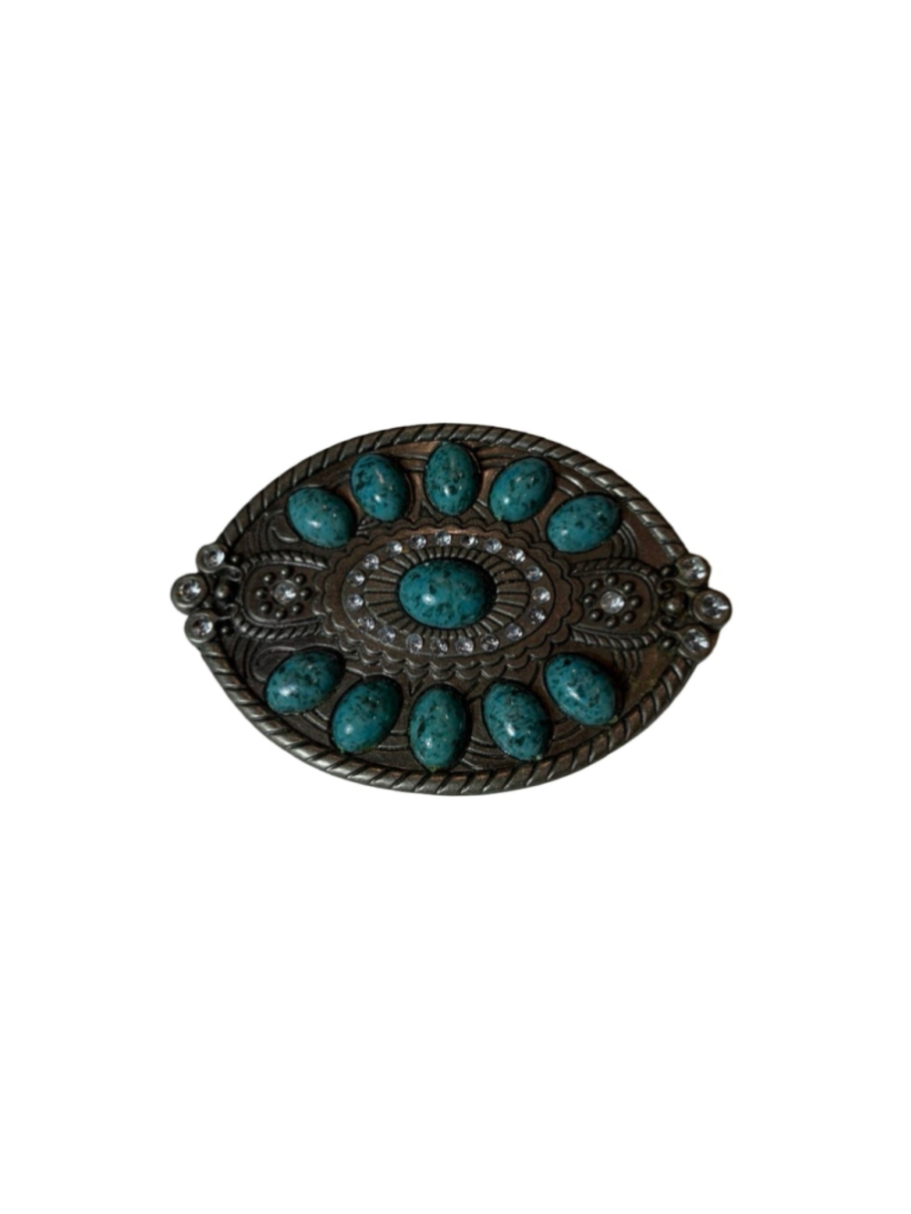 Western Belt Buckle Turquoise Color Cabochon Rhinestone Oval Boho Cowgirl Rodeo